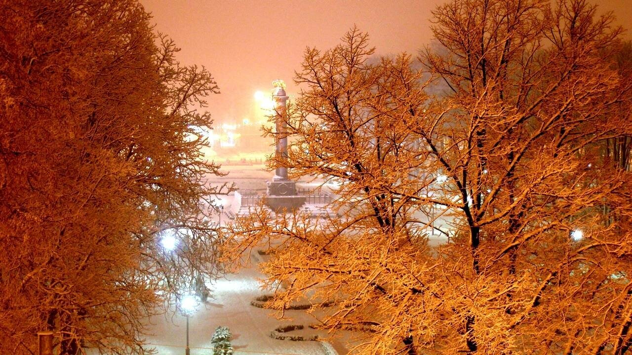 Картина на холсте 60x110 LinxOne "Пейзаж Зима Ночь Деревья Снег" интерьерная для дома / на стену / на кухню / с подрамником
