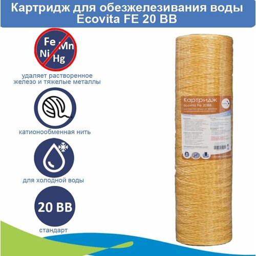 Картридж для обезжелезивания воды Ecovita Fe 20BB (катионообменная нить) fe 20вв aquafilter rus красная катионовая нить для обезжелезивания воды