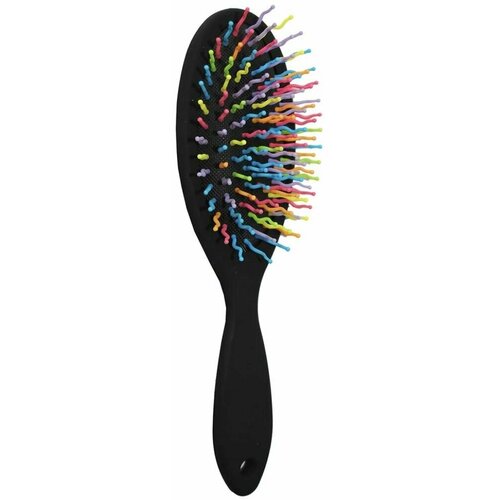 Расчёска массажная расческа щетка массажная для укладки волос черная с цветными зубчиками