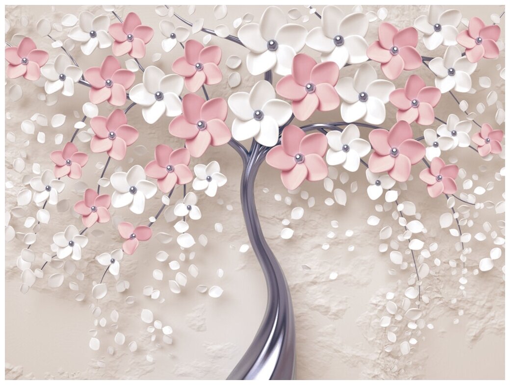 фото Фотообои флизелиновые Premiun "3D Розовая сакура" 360X270 см (ШхВ)