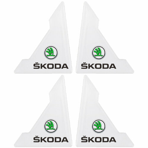 Защитные уголки на дверь автомобиля с логотипом SKODA силиконовые прозрачные, комплект 4 шт.