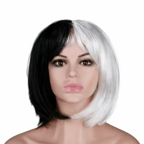 Парик карнавальный 120 гр Каре 2 Половинки ПлатиновыйЧерный 1 шт Круэлла 640₽