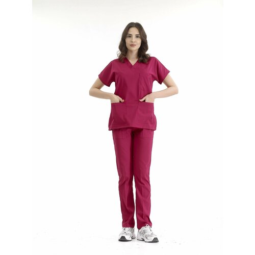 Медицинский костюм женский стрейч вишневый, до больших размеров, Сizgimedikal Uniforma, Турция