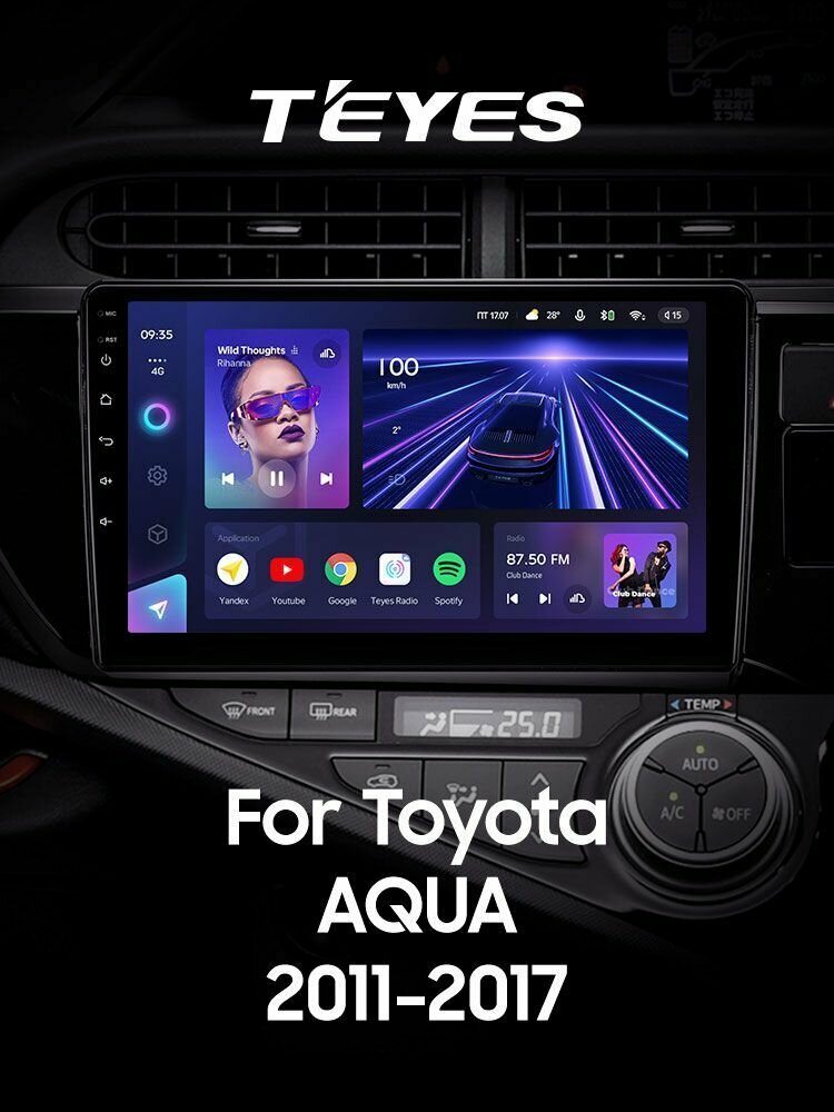 Магнитола Toyota Aqua (Right hand driver) 2011-2017 Teyes CC3L 4/32GB, штатная магнитола, 8-ми ядерный процессор, IPS экран, DSP, 4G, Wi-Fi, 2 DIN