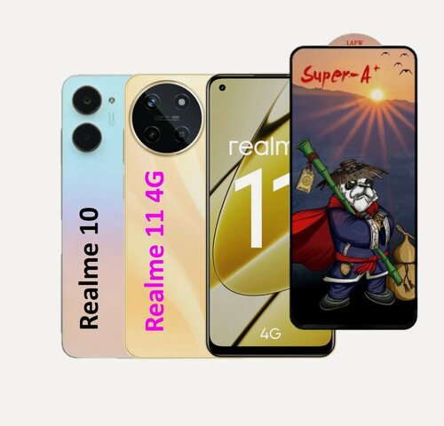 Изображение товара Защитное стекло для Realme 11 4G / Realme 10 ( Реалми 11 / Реалми 10 ) Полноэкранное Закаленное стекло с рамкой Premium Glass