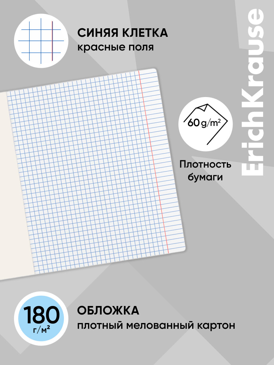 Тетрадь школьная ученическая ErichKrause® Классика голубая, 24 листа, клетка (в плёнке по 10 шт.) — фото 1