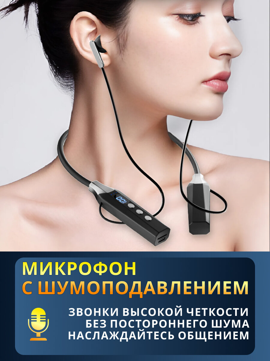 Наушники беспроводные с микрофоном блютуз спортивные (HY10 черный) — фото 1