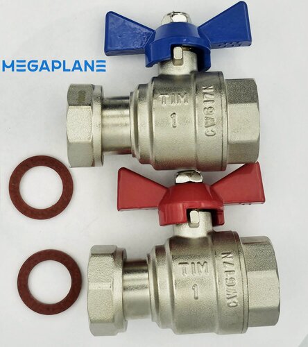 Изображение товара Комплект шаровых кранов 1 дюйм с накидной гайкой (американка), 2 шт для воды и отопления TIM