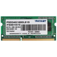 Модуль памяти для ноутбука SODIMM 4GB PC12800 DDR3L PSD34G1600L81S PATRIOT