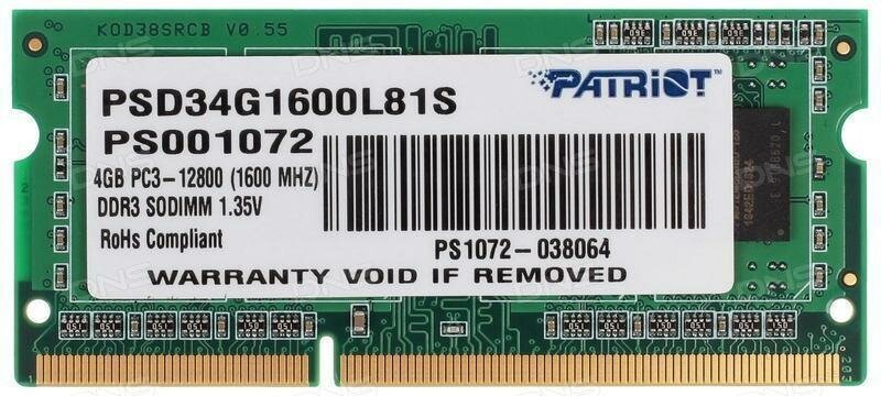Модуль памяти для ноутбука SODIMM PATRIOT PSD34G1600L81S 4GB