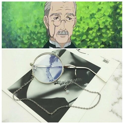 Очки - монокль Танаки из аниме Темный дворецкий цвет: серебро