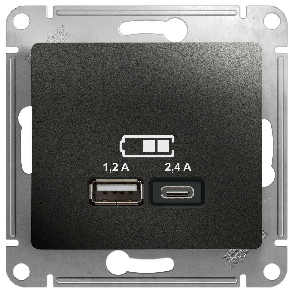 Розетка USB Glossa тип A+C 5В/2.4А 2х5В/1.2А механизм антрацит SE GSL000739