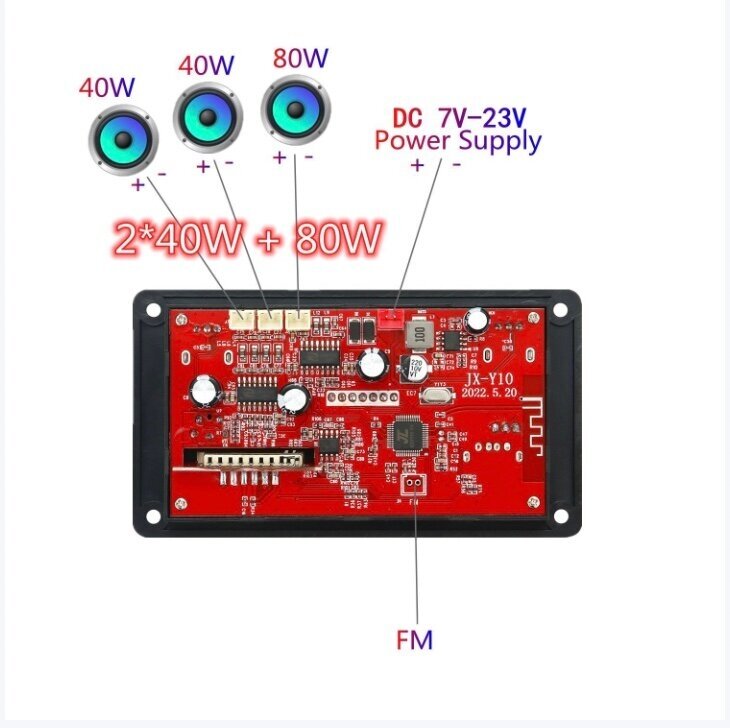 Декодер плата Bluetooth AUX USB TF FM с усилителем мощности звука 2X40W+80W 7-19 В