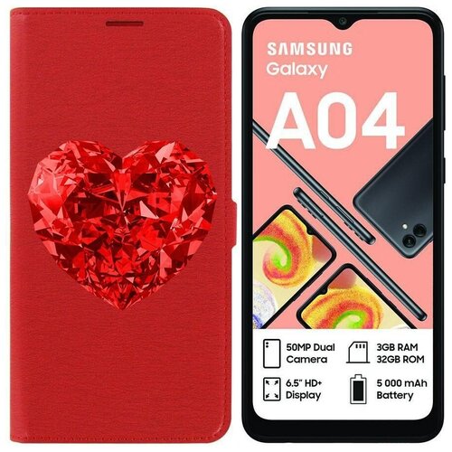 Чехол-книжка Krutoff Eco Book для Samsung Galaxy A04 (A045) Рубиновое сердце (красный) чехол книжка krutoff eco book для samsung galaxy a02 a022 рубиновое сердце красный