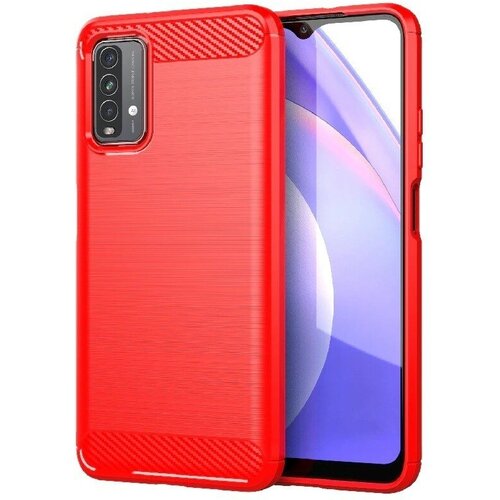 Накладка силиконовая для Xiaomi Redmi 9T карбон сталь красная