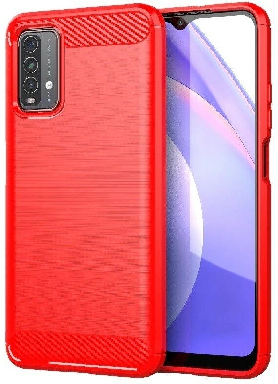 Накладка силиконовая для Xiaomi Redmi 9T карбон сталь красная