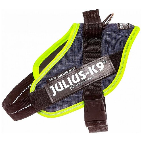 фото Шлейка для собак julius-k9 idc powerharness mini-mini джинса зеленый неон 4 - 7 кг 40 – 53 см (1 шт)