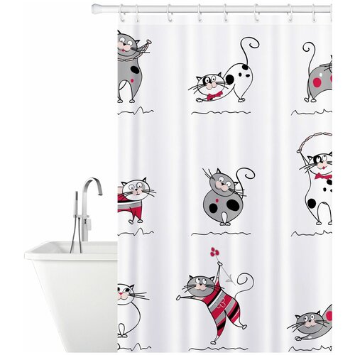 Тканевая штора для ванной комнаты с кольцами Tatkraft FUNNY CATS