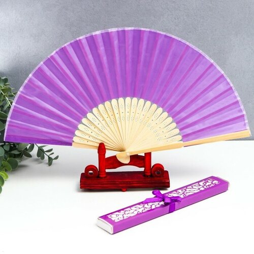 Веер бамбук текстиль h21 см Моноцвет в коробке фиолетовый 370₽