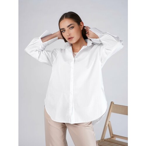 Рубашка  Cosagach, нарядный стиль, оверсайз, длинный рукав, трикотажная, размер 50, белый