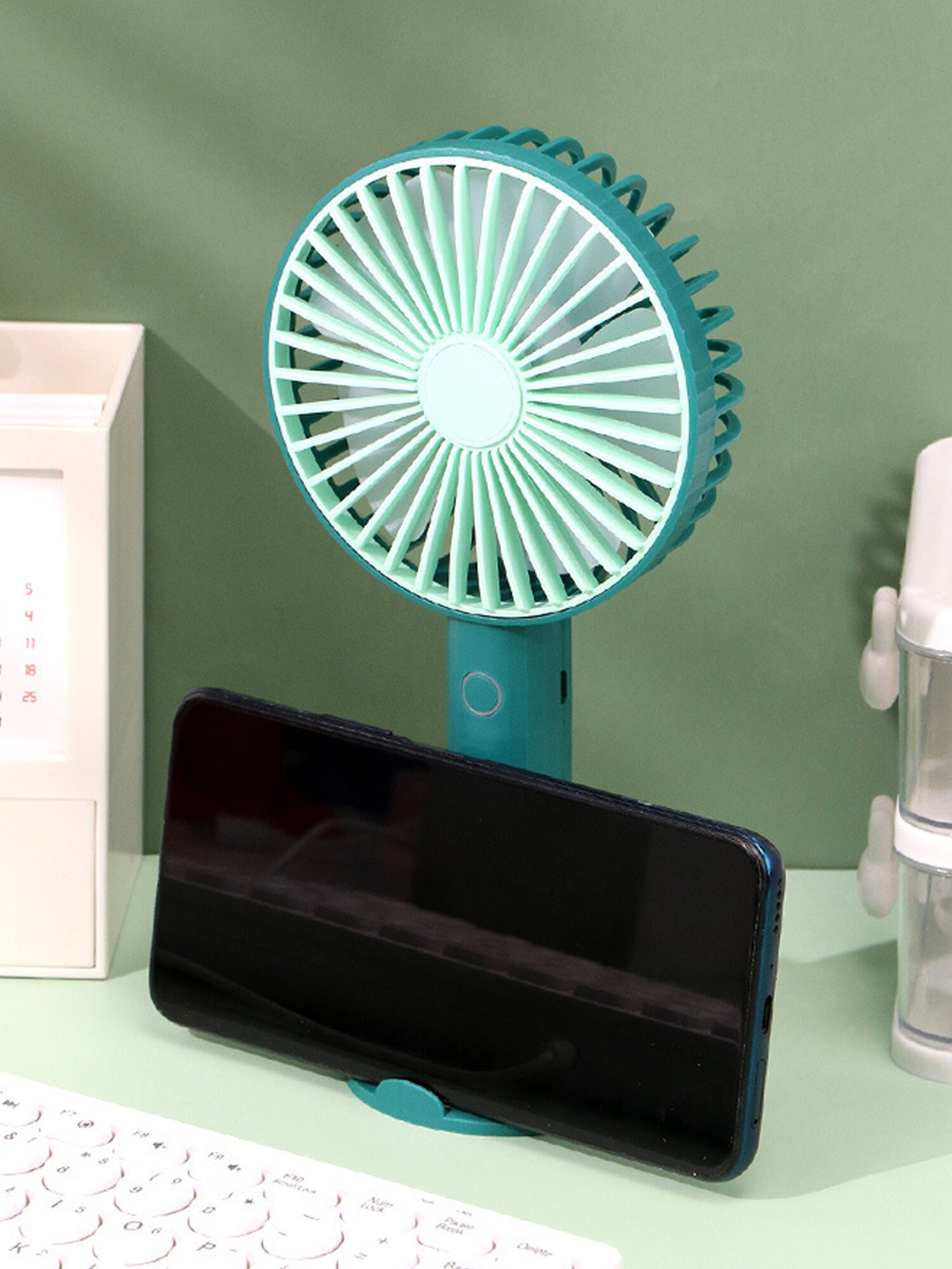 Портативный ручной, настольный мини-вентилятор с USB шнуром и с 3 режимами работы (Синий) - фотография № 8