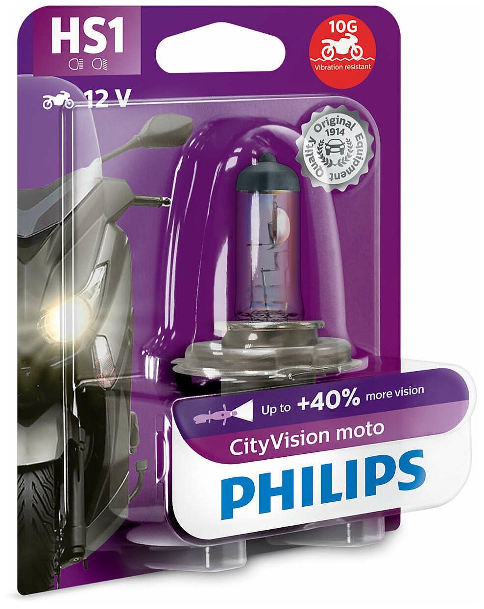Лампа автомобильная галогенная Philips CityVision Moto 12636CTVBW HS1 35/35W PX43t