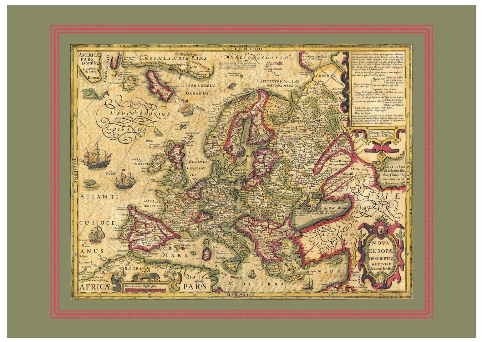 Карта Европы старинная, 1606 г, размер 68х48 см.