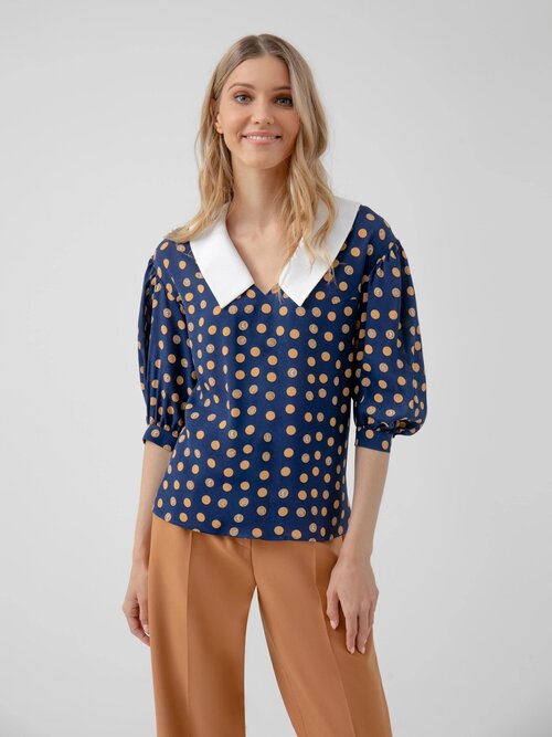 Блуза  Pompa, нарядный стиль, полуприлегающий силуэт, укороченный рукав, манжеты, без карманов, размер 48, мультиколор