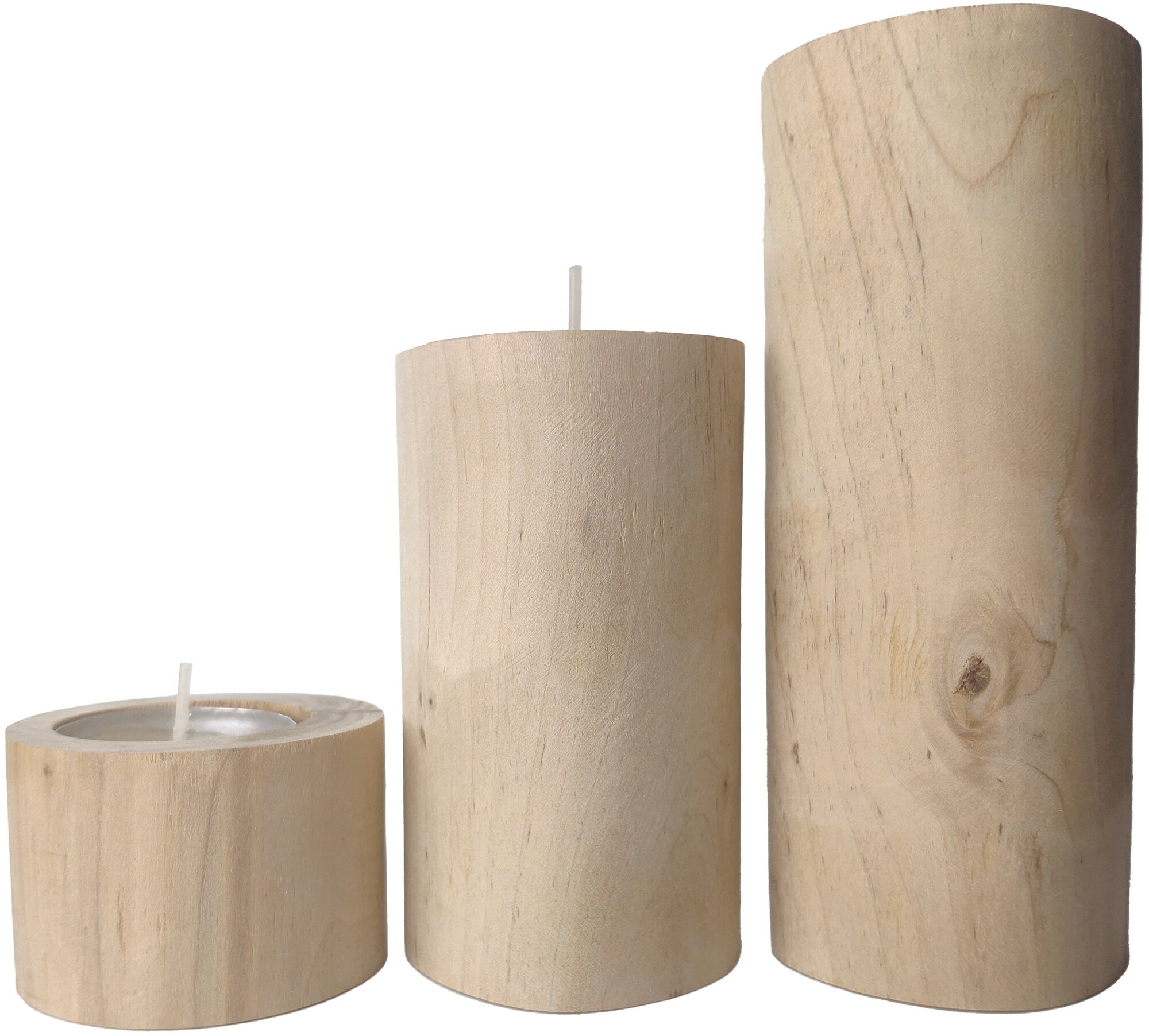 Комплект подсвечников 3 шт. из дерева настольные, для чайной свечи, натуральная береза - фотография № 3