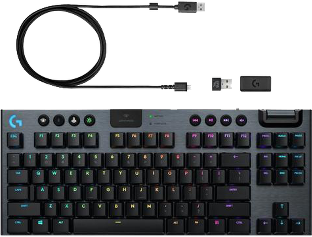 Клавиатура игровая Logitech G915 TKL CARBON US INT'L (механическая, без цифрового блока, с RGB-подсветкой и поддержкой технологии Lightspeed), 2.4GHZ/BT, CLICKY SWITCH (M/N: YR0076 / C-U0018) - фото №3