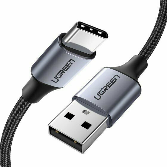 Кабель UGREEN US288 60128, USB-A 2.0 to Type C, 2,4A, в оплётке, 2m, Black