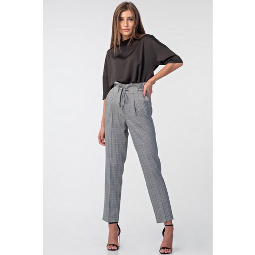 фото Брюки женские fly костюмная ткань черно-белая клетка 42р.