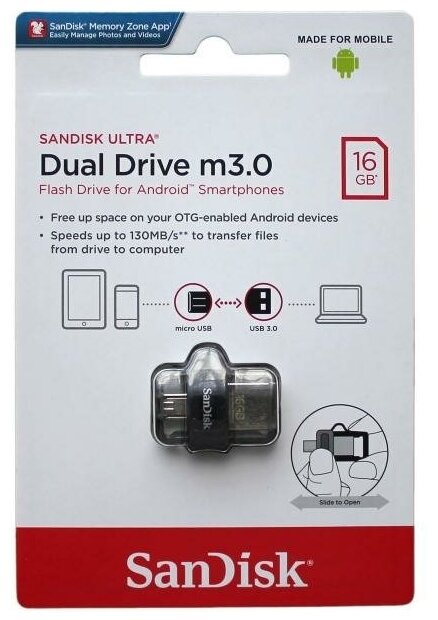 Флешка SanDisk Ultra Dual Drive m3.0 16 ГБ, 1 шт., серый - фотография № 7