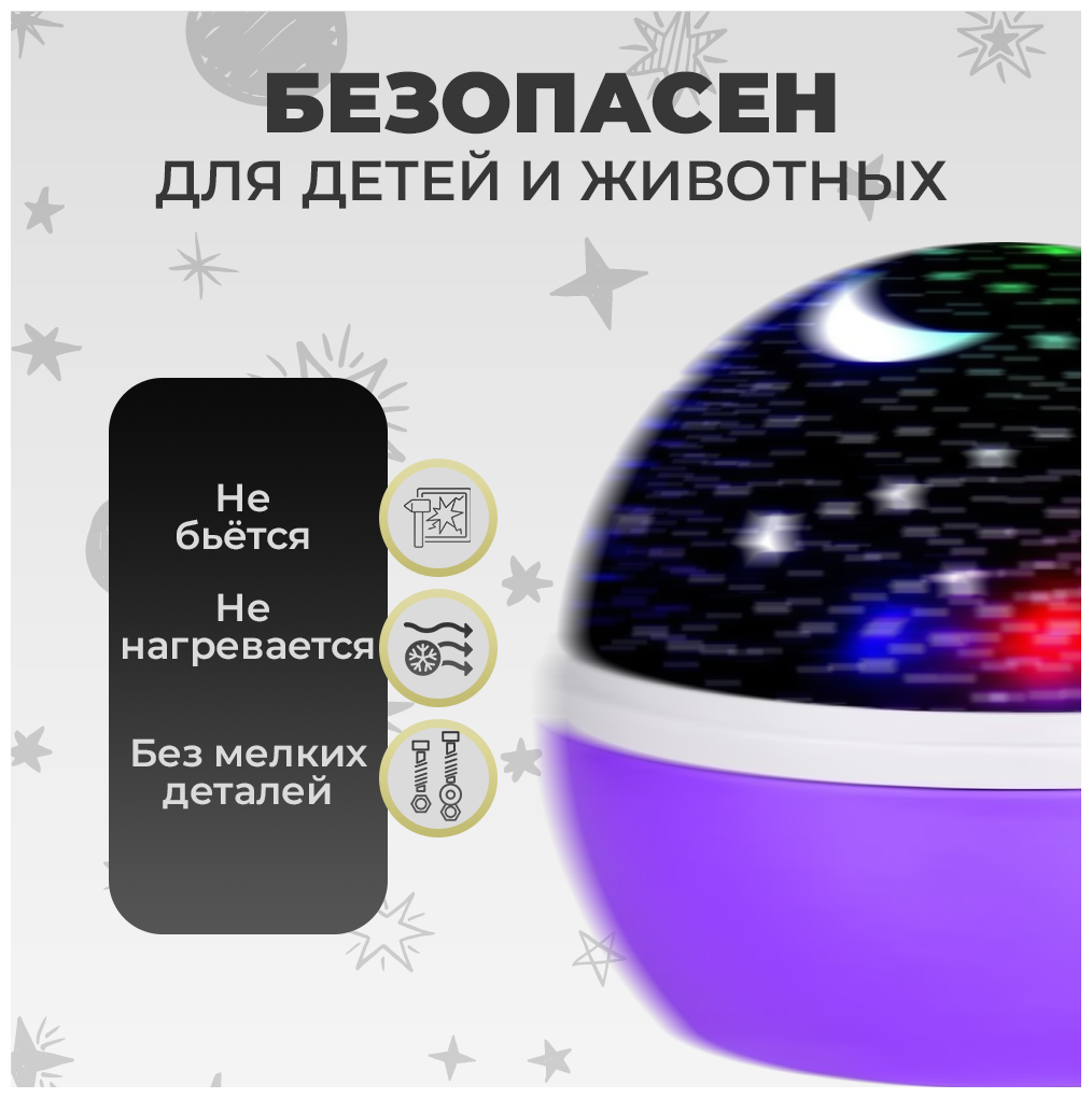 Ночник-проектор звездного неба Мечта (фиолетовый шар) с USB-кабелем - фотография № 2