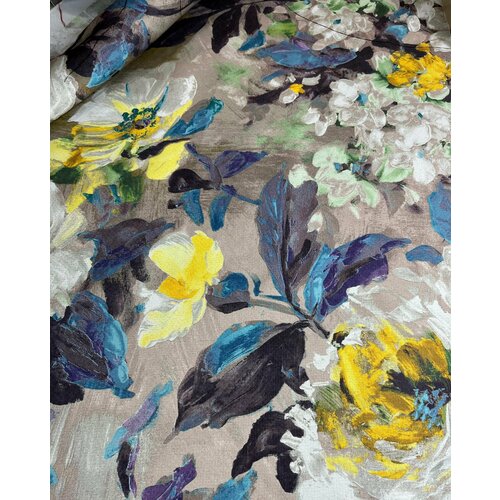 Ткань для штор Блэкаут двухсторонний Картина маслом 280 см, синий-желтый-серый, на отрез, от 1 м ткань рогожка 1 п м 280 см цвет шоколадный