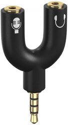Аудио переходник разветвитель адаптер AUX сплиттер GSMIN Taurus на микрофон и наушники Mini Jack джек 3.5 мм для наушников смартфона ноутбука (Черный)