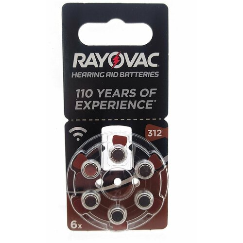 Батарейки (6шт) для слуховых аппаратов RAYOVAC 312 (PR41) 1.45В