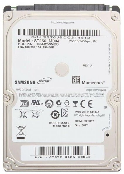 Жесткий диск Seagate ST250LM004 250Gb 7200 SATAII 2.5" HDD