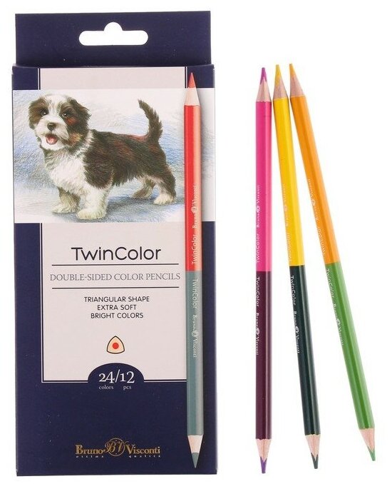 Карандаши 24 цвета, 12 штук, Twincolor