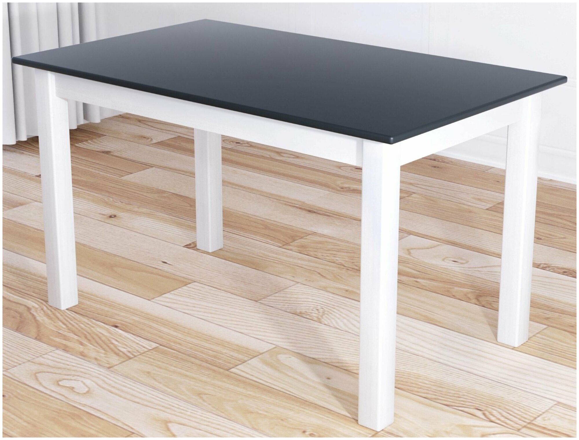 Стол кухонный Классика из массива сосны, столешница цвета антрацит 20 мм и белые ножки, 110х60х75 см