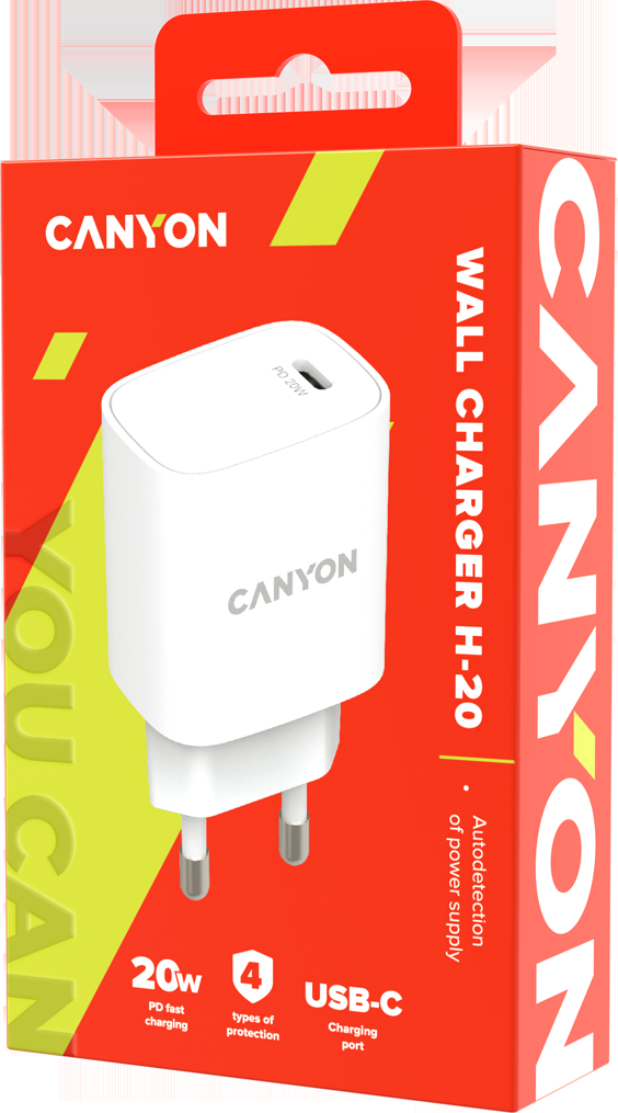 Зарядное устройство сетевое Canyon CNE-CHA20W02 PD 20Вт, USB-C, защита от КЗ, сверхтока, перегрева, перегрузки, белый - фото №9