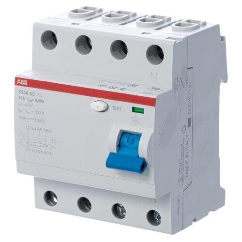 Выключатель дифференциального тока (УЗО) 4п 63А 300мА тип AC F204 ABB 2CSF204001R3630, 1шт