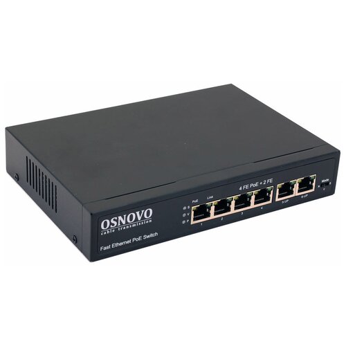 свитч poe коммутатор 8 портов 6 poe 2 uplink 90 вт PoE коммутатор OSNOVO SW-20600(80W) 6 портов, 4 PoE порта 10/100 Base-T, 2х10/100 Base-T Uplink, до 30W на порт, суммарно до 80W