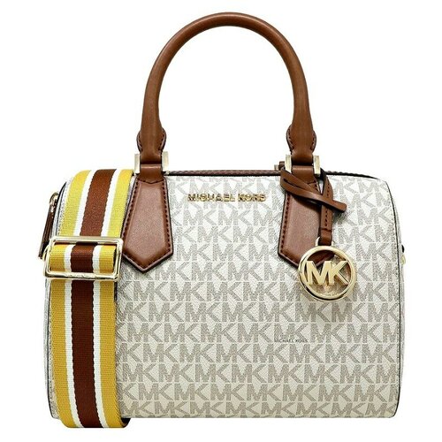 Сумка кросс-боди MICHAEL KORS Jet Set Monogram, фактура тиснение, белый, бежевый сумка michael kors повседневная натуральная кожа регулируемый ремень черный