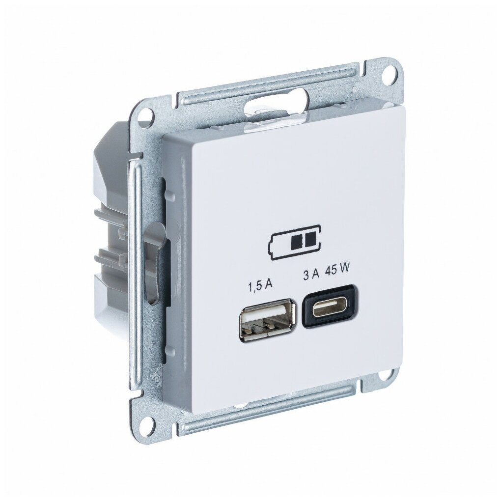ATLASDESIGN USB розетка A + тип-C 45W высокоскор. заряд. QC, PD, механизм, белый