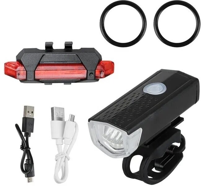 Фонарь велосипедный комплект (передний и задний) Solar Lamp, на аккумуляторе с креплением и USB зарядкой