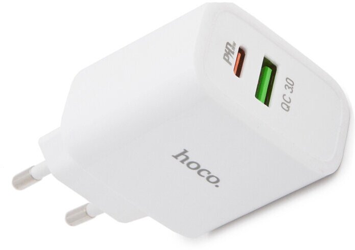 Сетевое зарядное устройство Hoco C57A, USB+Type-C, PD+QC3.0, белый (08625) - фото №7
