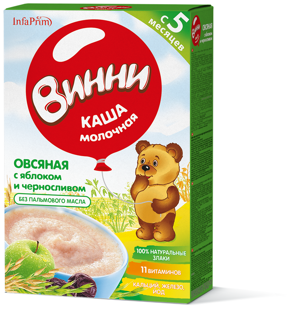 Каша Винни молочная овсяная с яблоком и черносливом, с 5 месяцев, 200 г