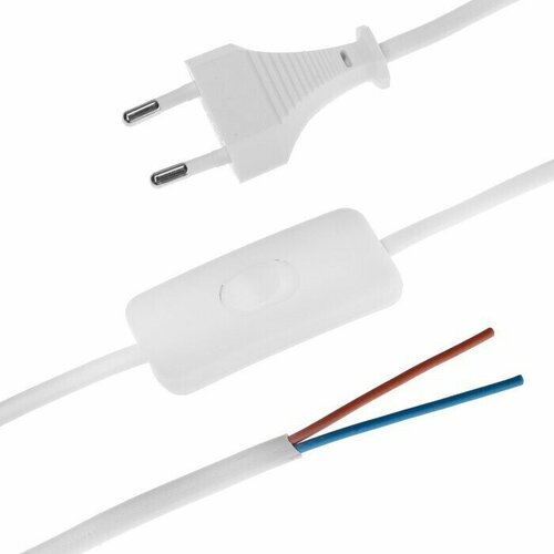 Шнур сетевой с выключателем для бра, 1,5 м, ШВВП 2 х 0.5 мм2, белый шнур сетевой с выключателем бра белый 2шт