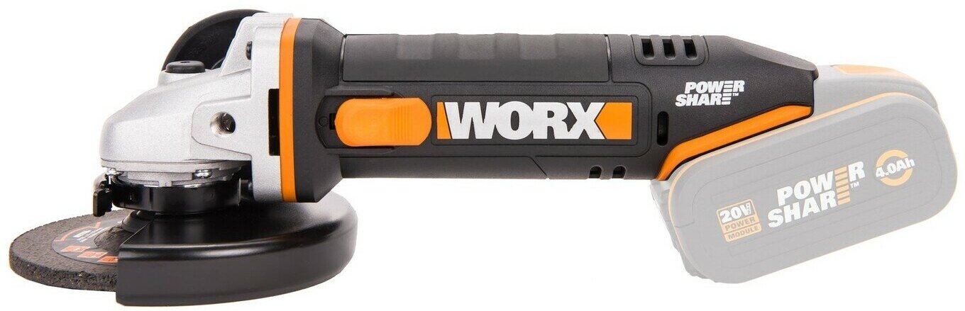 Угловая шлифмашина аккумуляторная WORX WX803.9, 125 мм, 20 В, без АКБ и ЗУ, коробка